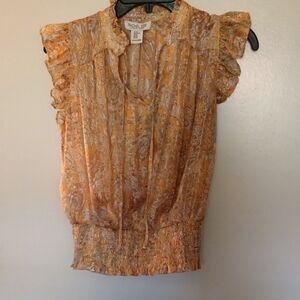 Rachel Zoe Orange Sleeveless Ruffled Blouse